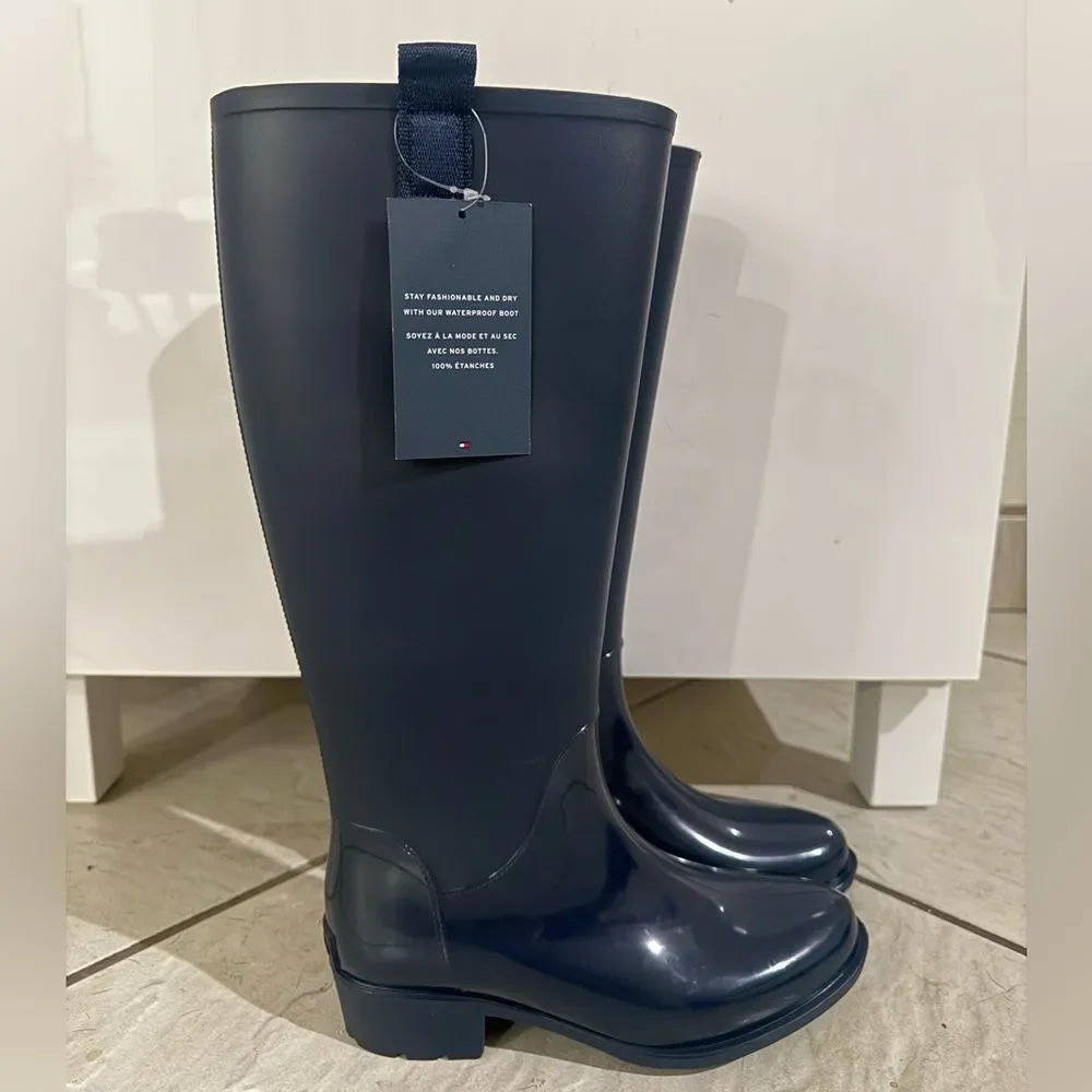 NWT Tommy Hilfiger Karissa Tall Rain Boots Navy Blue Womens Size 6
